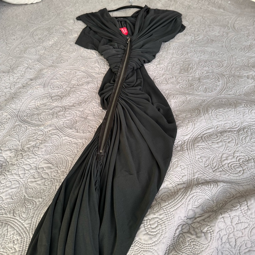 Lanvin Black Ruched Asymmetrical Cocktail Maxi